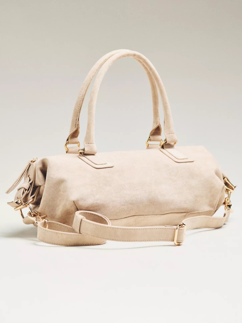 Anthropologie Artacho Faux Suede Large Slouchy Shoulder Bag in Neutral Beige nwt